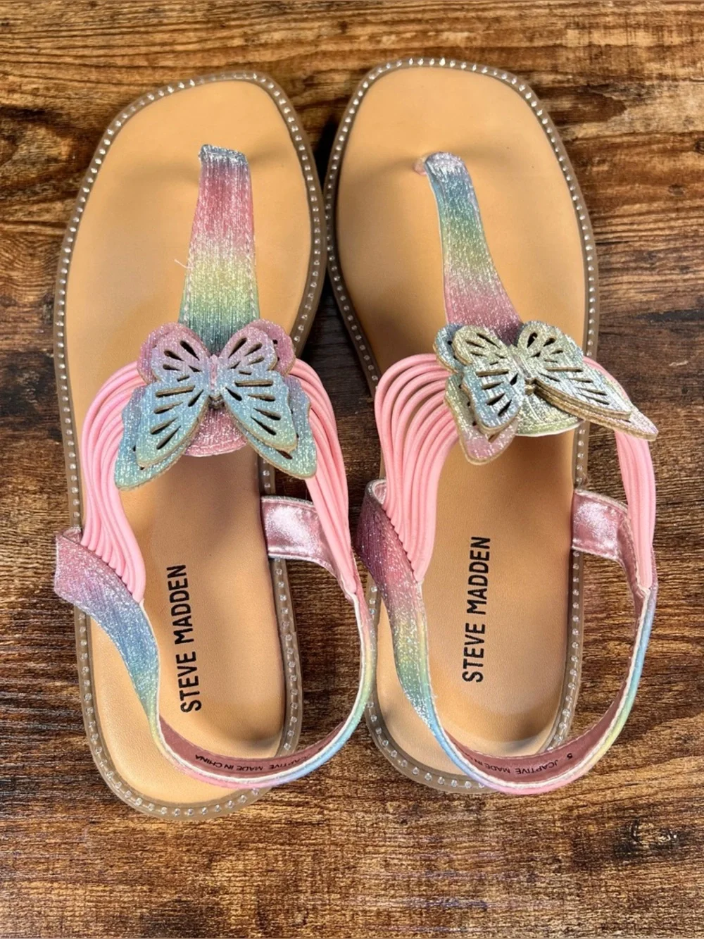 Steve Madden Sandals Butterfly Rainbow Sparkle JCaptive Thong Toe Sling Back 5 - Picture 7 of 10